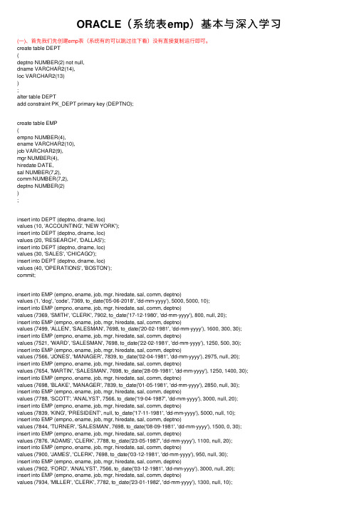 ORACLE（系统表emp）基本与深入学习