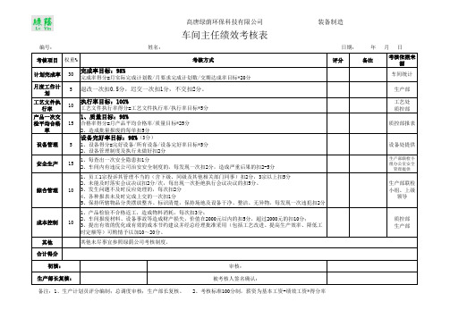 车间主任绩效考核表