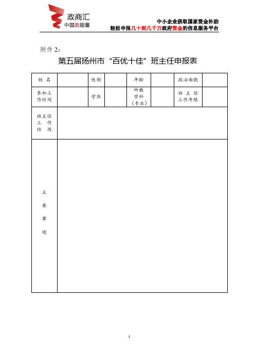 第五届扬州市“百优十佳”班主任申报表