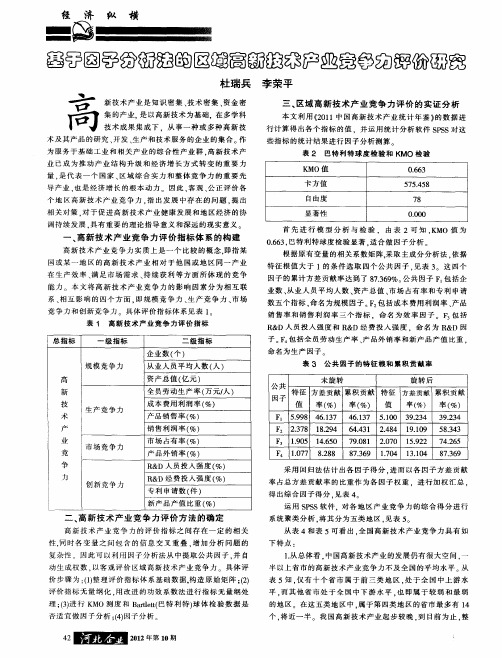 基于因子分析法的区域高新技术产业竞争力评价研究