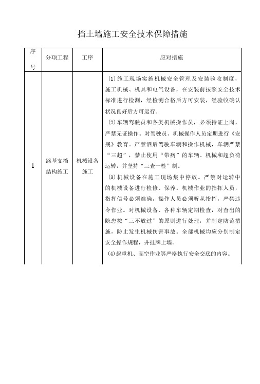 挡土墙施工安全技术保障措施