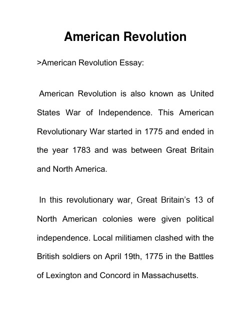 美国革命 American Revolution 英语作文