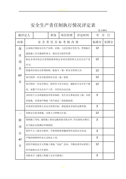 安全生产责任制执行情况评定表 (1)