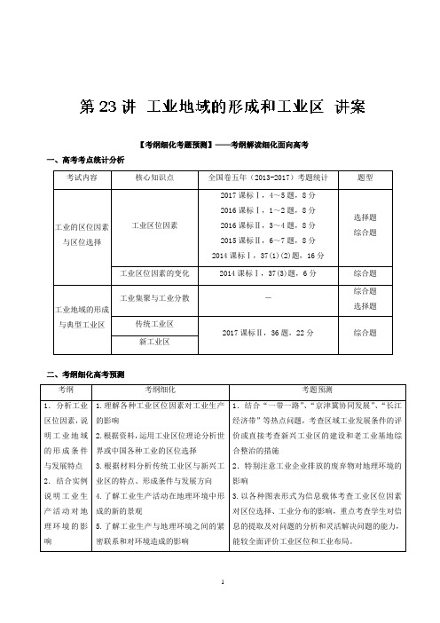 新课标2018年高考地理一轮复习教案：专题23 工业地域的形成和工业区