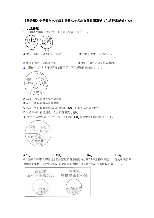 《易错题》小学数学六年级上册第七单元扇形统计图测试(包含答案解析)(3)