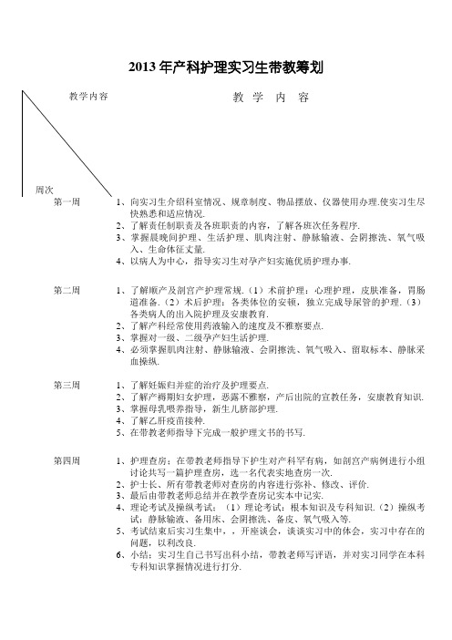 产科实习生带教计划