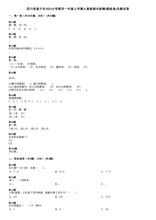 四川省遂宁市2024小学数学一年级上学期人教版期末检测(摸底卷)完整试卷