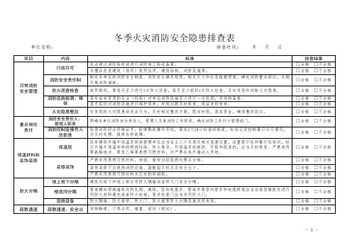 冬季火灾消防安全隐患排查表