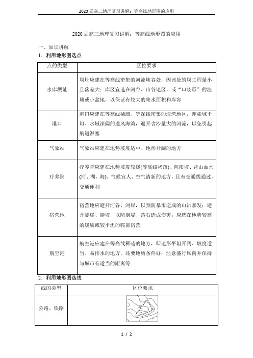 2020届高三地理复习讲解：等高线地形图的应用