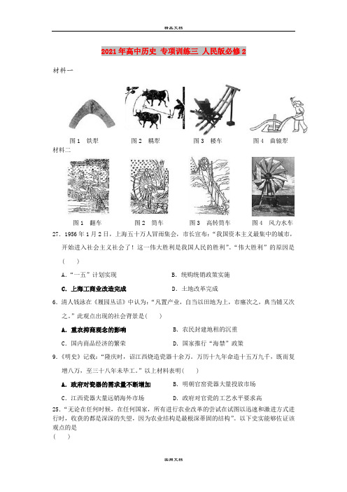 2021年高中历史 专项训练三 人民版必修2