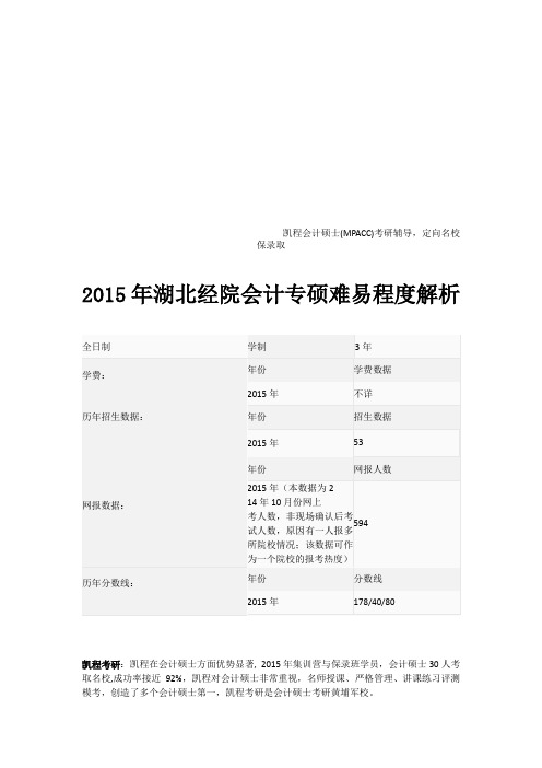 2015年湖北经院会计专硕难易程度解析