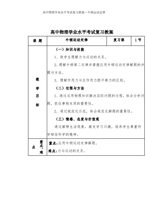 高中物理学业水平考试复习-牛顿运动定律-教学设计