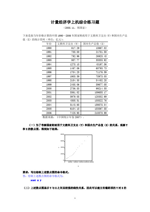 计量经济学综合分析练习题及答案