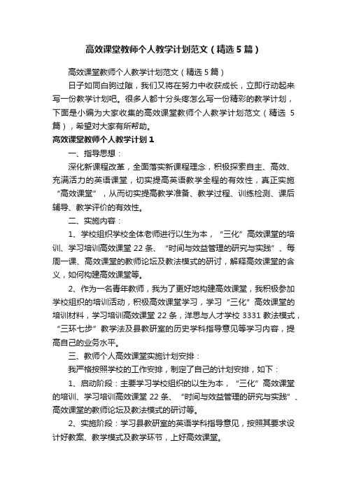 高效课堂教师个人教学计划范文（精选5篇）