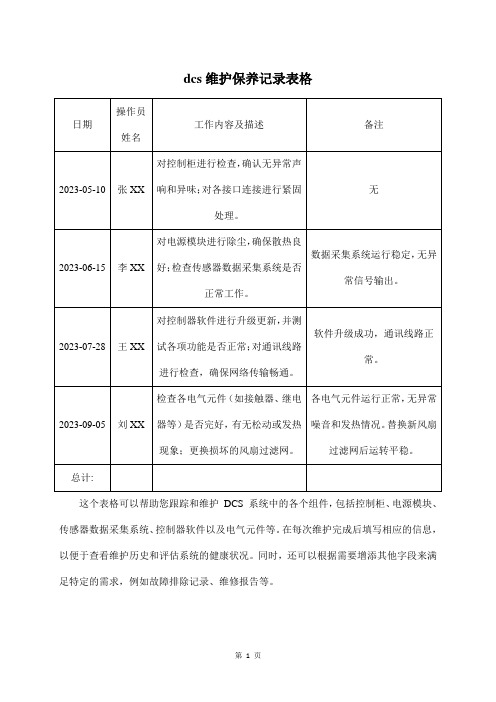 dcs维护保养记录表格