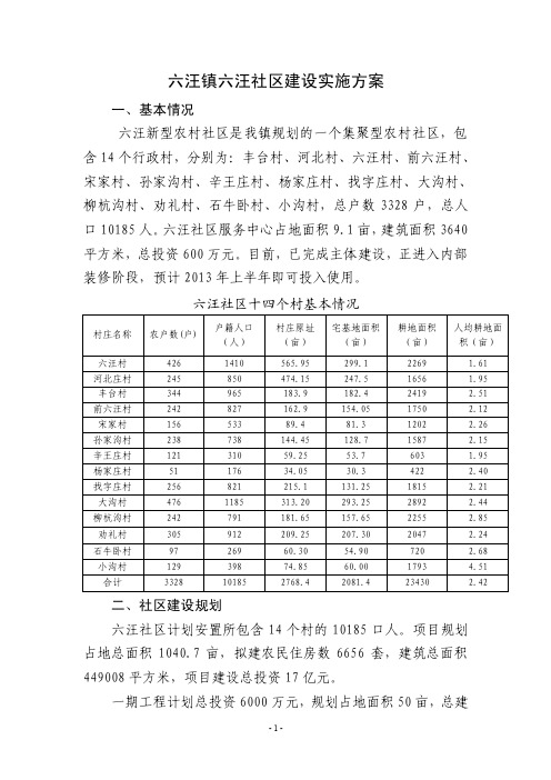 六汪镇六汪新型农村社区实施方案区划调整最新版