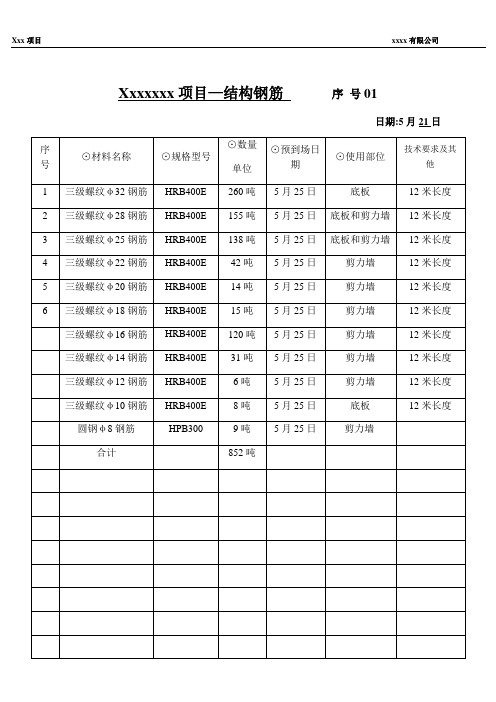 工程材料申购单 -钢筋采购【范本模板】