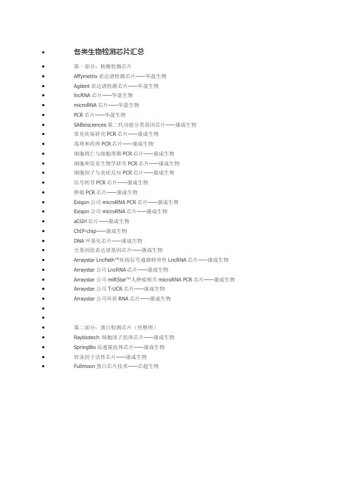 各类生物检测芯片汇总