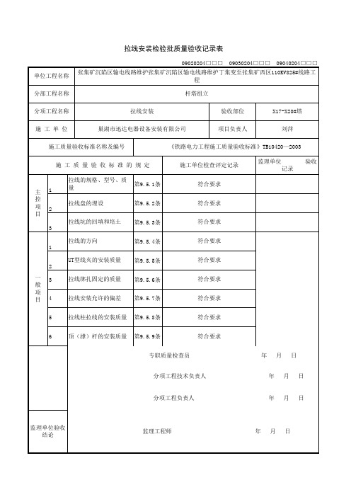 22.拉线安装检验批质量验收记录表