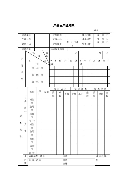 产品生产通知单表格模板、doc格式)