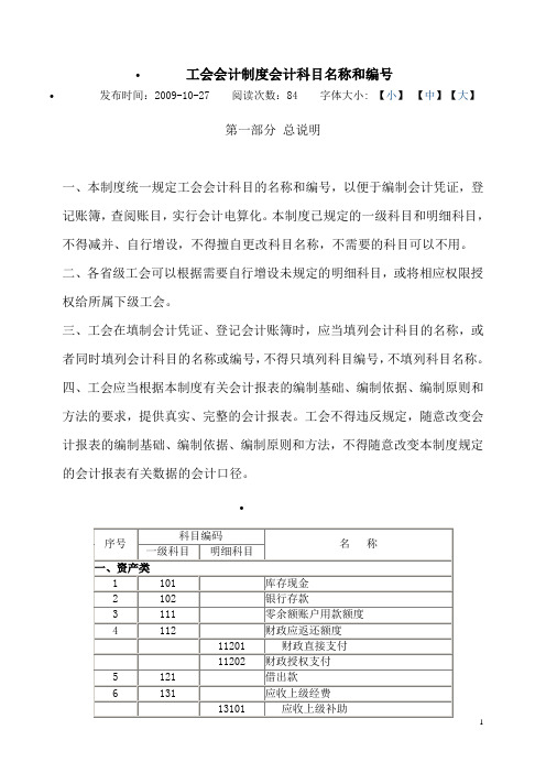 新工会会计制度会计科目名称和编号