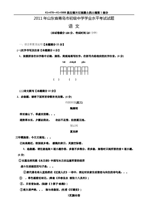 2011年山东省青岛市中考语文试卷(含答案)