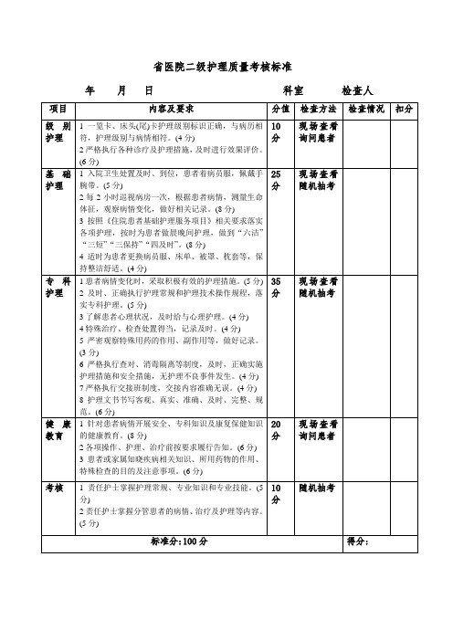 省医院二级护理质量考核标准