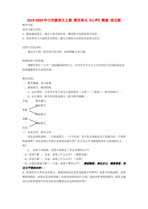 2019-2020年七年级语文上册 第四单元《心声》教案 语文版