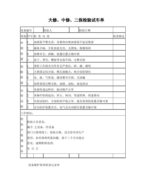 企业维修台帐记录表格