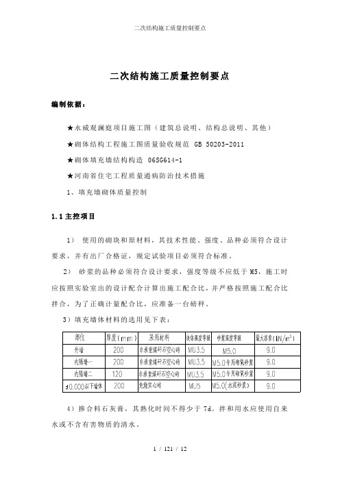 二次结构施工质量控制要点