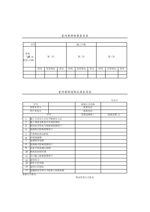 室内装修检查表及违规记录表参考模板