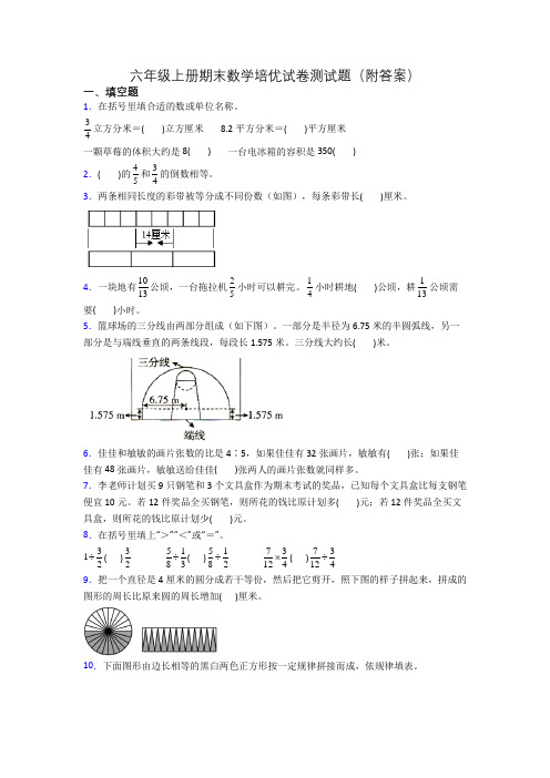 六年级上册期末数学培优试卷测试题(附答案)