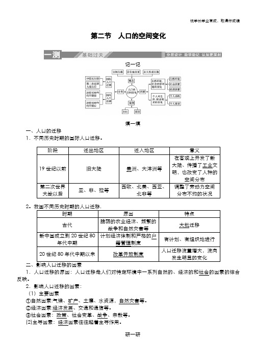 2019-2020学年高中地理人教版必修2一课三测：1.2 人口的空间变化 Word版含解析