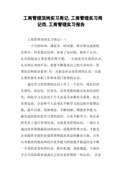 工商管理顶岗实习周记,工商管理实习周记范,工商管理实习报告