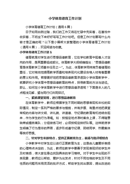 小学体育德育工作计划