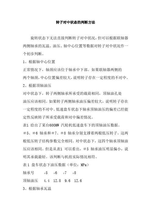 转子对中状态的判断方法