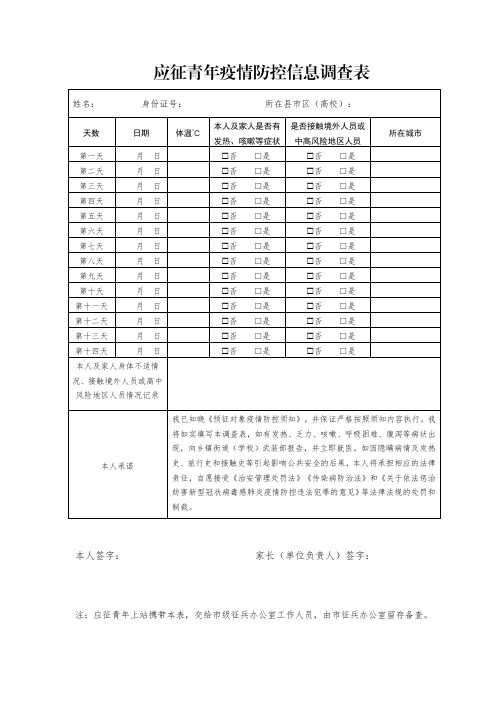 应征青年疫情防控信息调查表