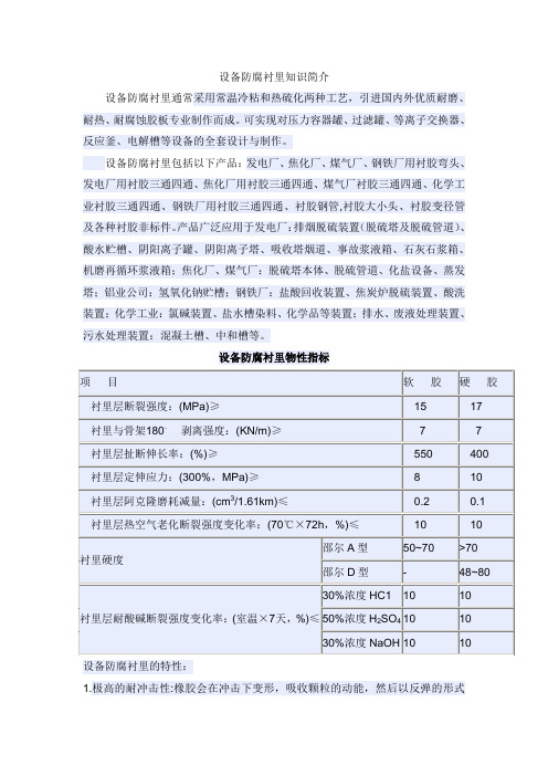 设备防腐衬里知识简介