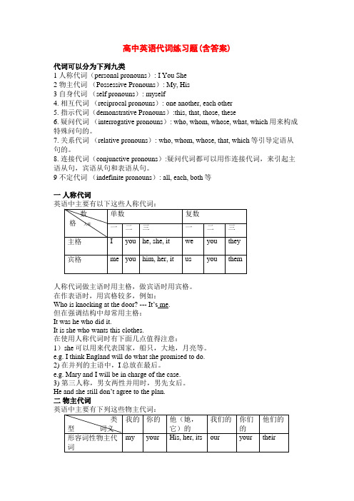 高中英语代词练习题(含答案)