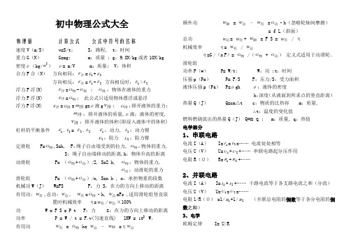 沪科版初中物理公式大全