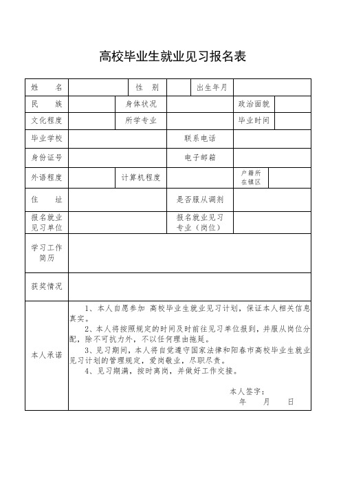 高校毕业生就业见习报名表