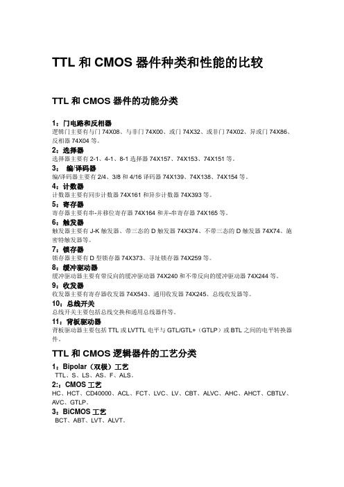 TTL和CMOS器件种类和性能比较