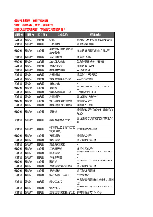 新版云南省昆明市宜良县工艺品企业公司商家户名录单联系方式地址大全54家