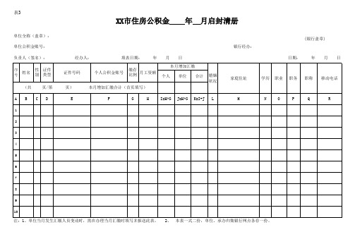 住房公积金    年  月启封清册