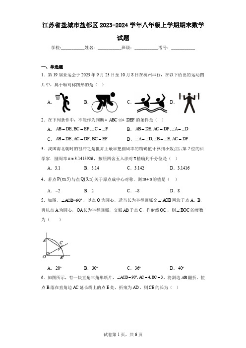 江苏省盐城市盐都区2023-2024学年八年级上学期期末数学试题