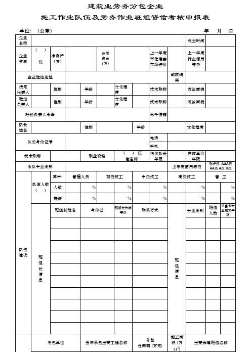 资信考核申报表加班组长