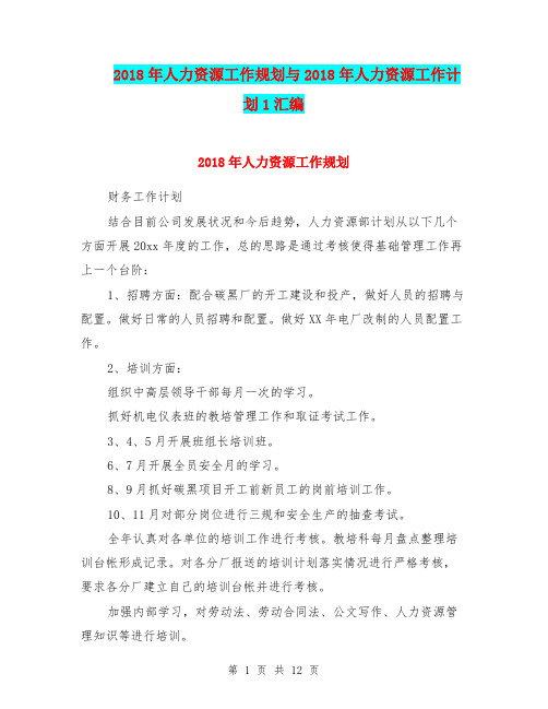 2018年人力资源工作规划与2018年人力资源工作计划1汇编.doc