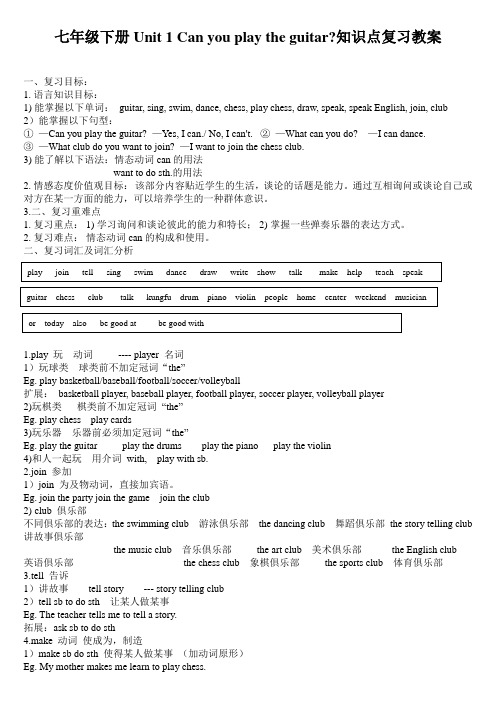 英语人教版七年级下册Unit 1 知识点复习教案