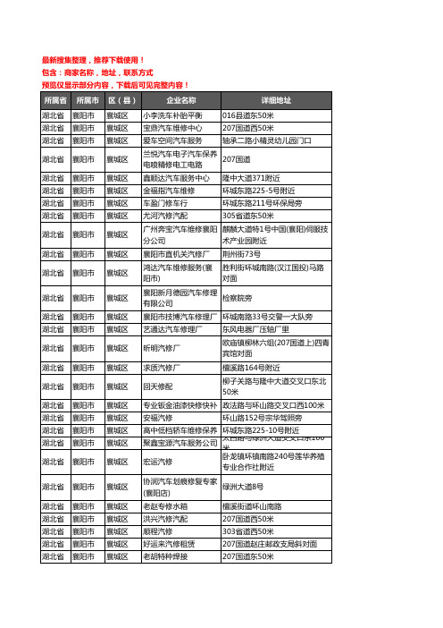 新版湖北省襄阳市襄城区汽车维修企业公司商家户名录单联系方式地址大全92家