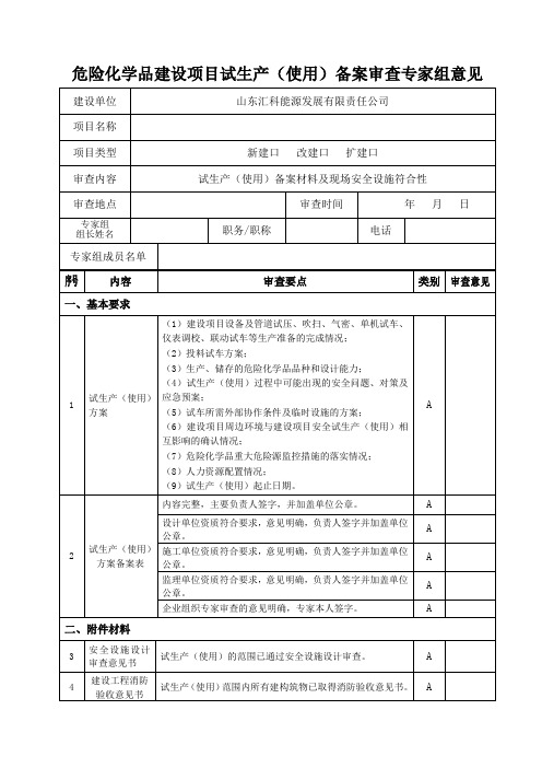 试生产方案备案审查专家组意见